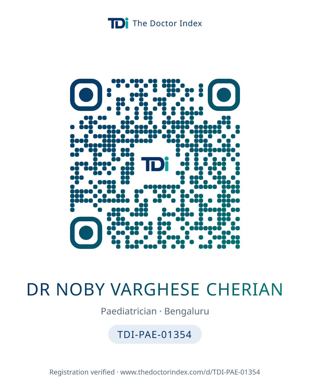 QR card for Dr Noby Varghese Cherian, TDI-PAE-01354