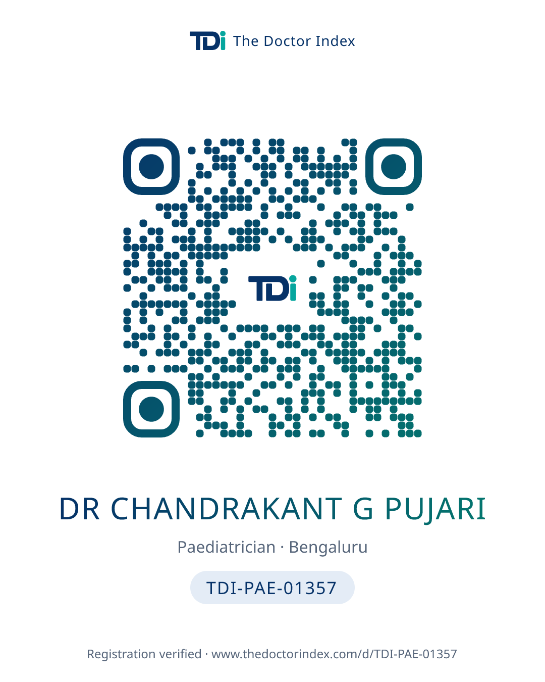 QR card for Dr Chandrakant G Pujari, TDI-PAE-01357