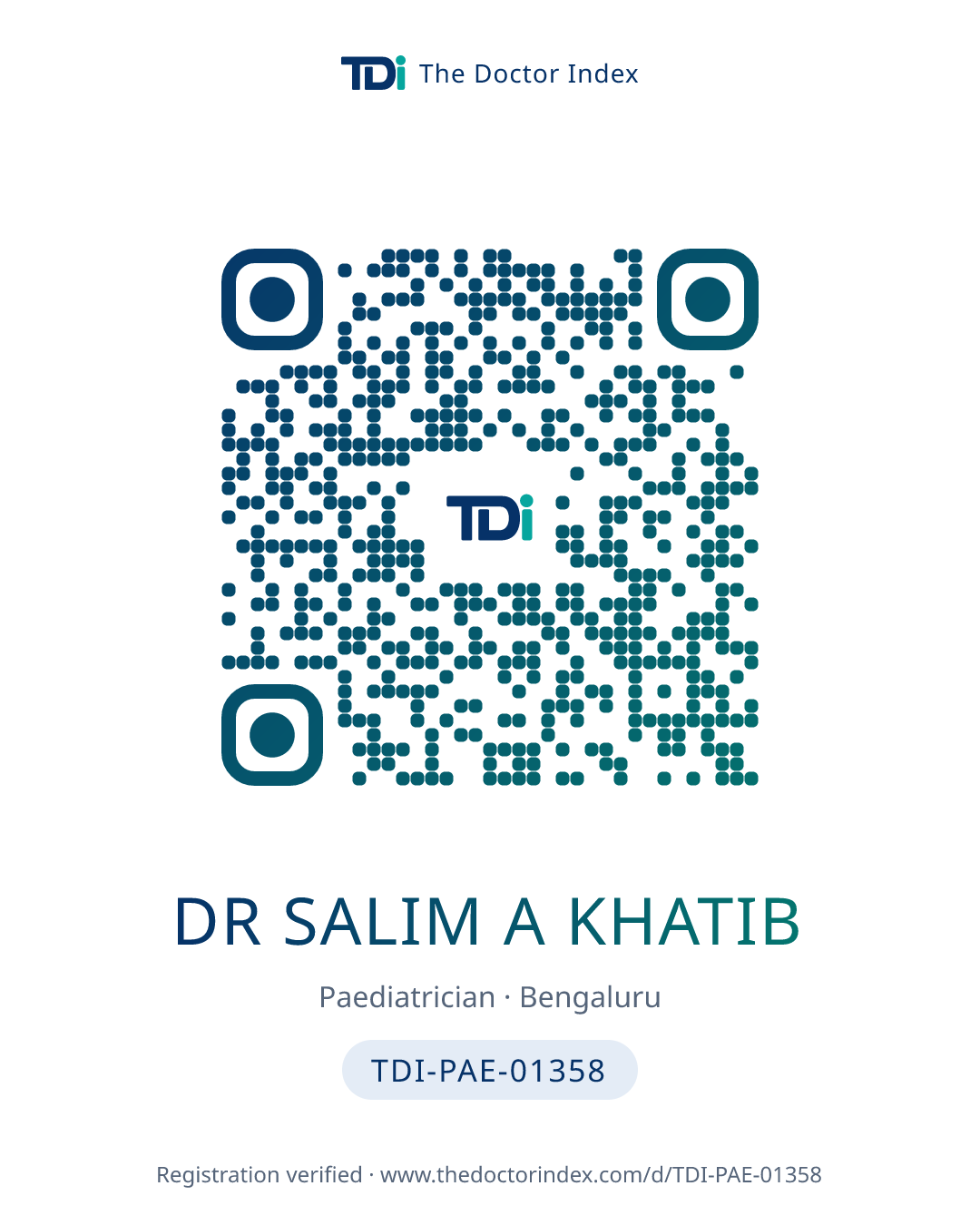 QR card for Dr Salim A Khatib, TDI-PAE-01358