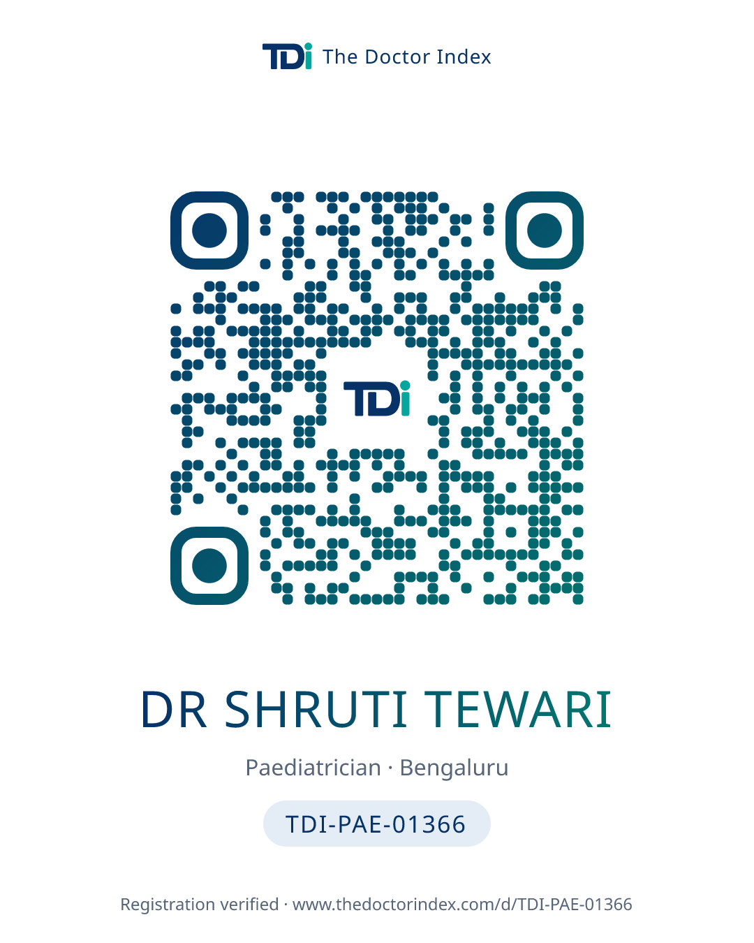 QR card for Dr Shruti Tewari, TDI-PAE-01366