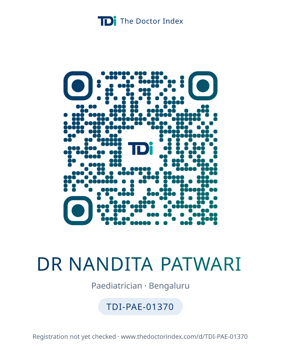 QR card for Dr Nandita Patwari, TDI-PAE-01370