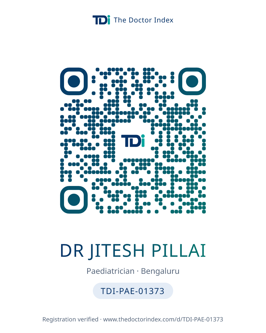QR card for Dr Jitesh Pillai, TDI-PAE-01373