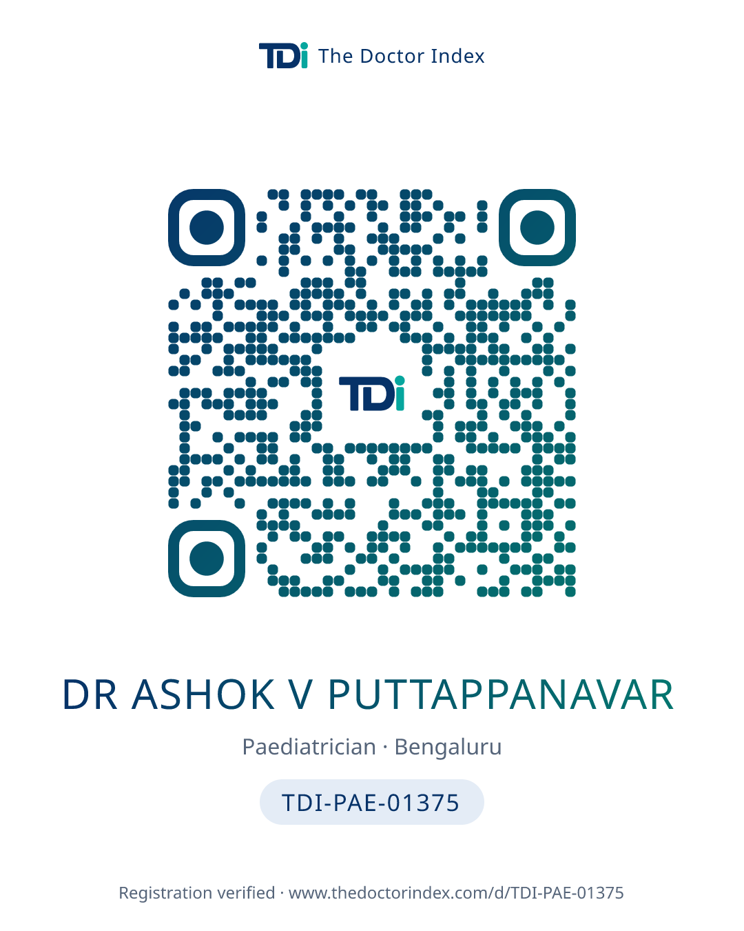 QR card for Dr Ashok V Puttappanavar, TDI-PAE-01375