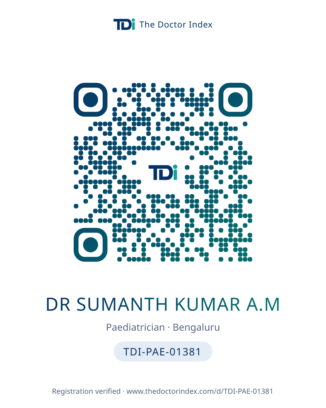 QR card for Dr Sumanth Kumar A.M, TDI-PAE-01381