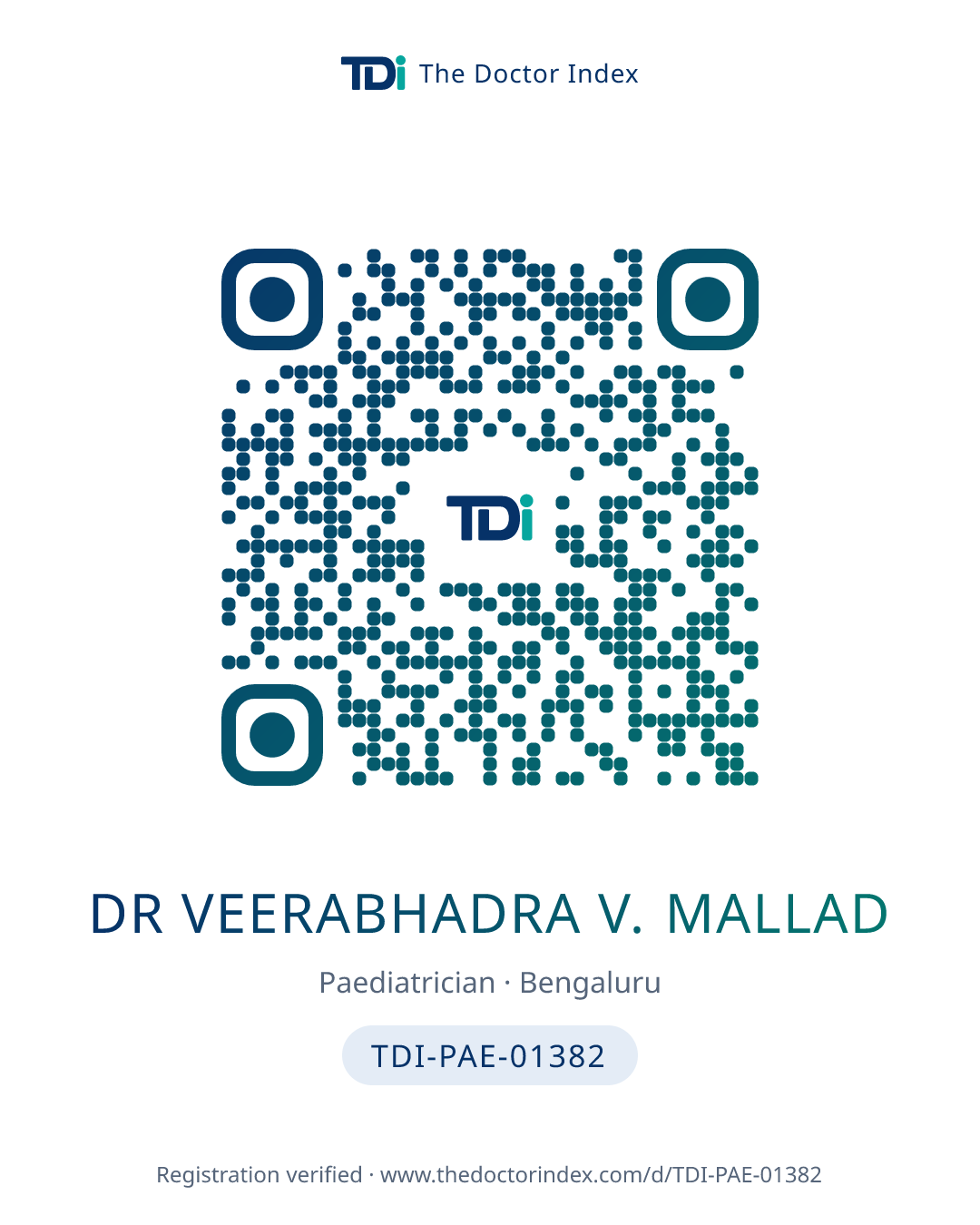 QR card for Dr Veerabhadra V. Mallad, TDI-PAE-01382