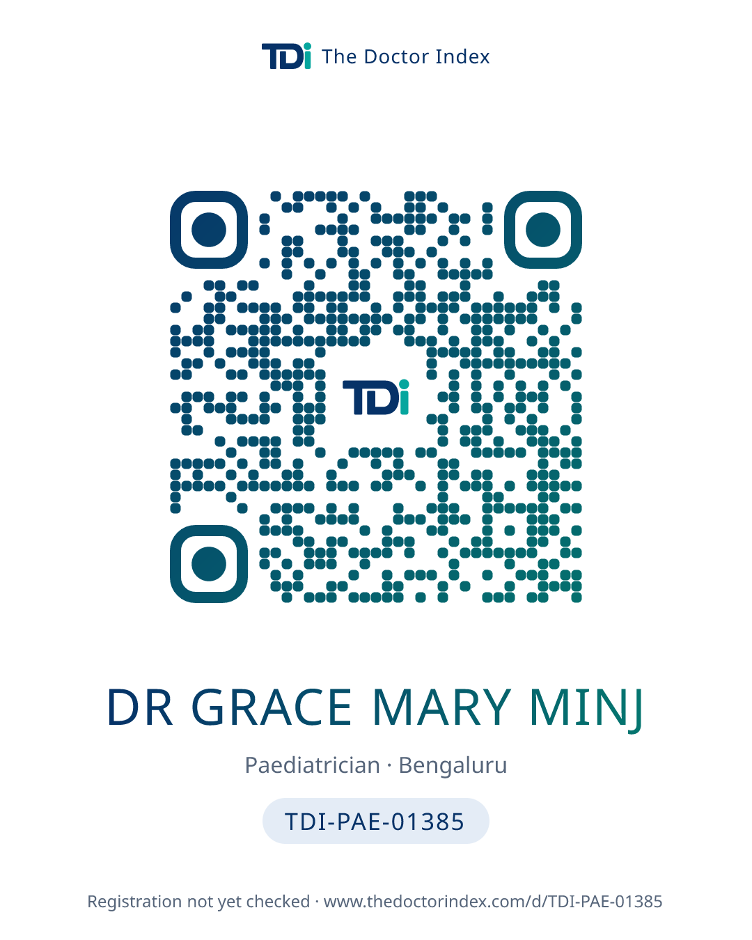 QR card for Dr Grace Mary Minj, TDI-PAE-01385