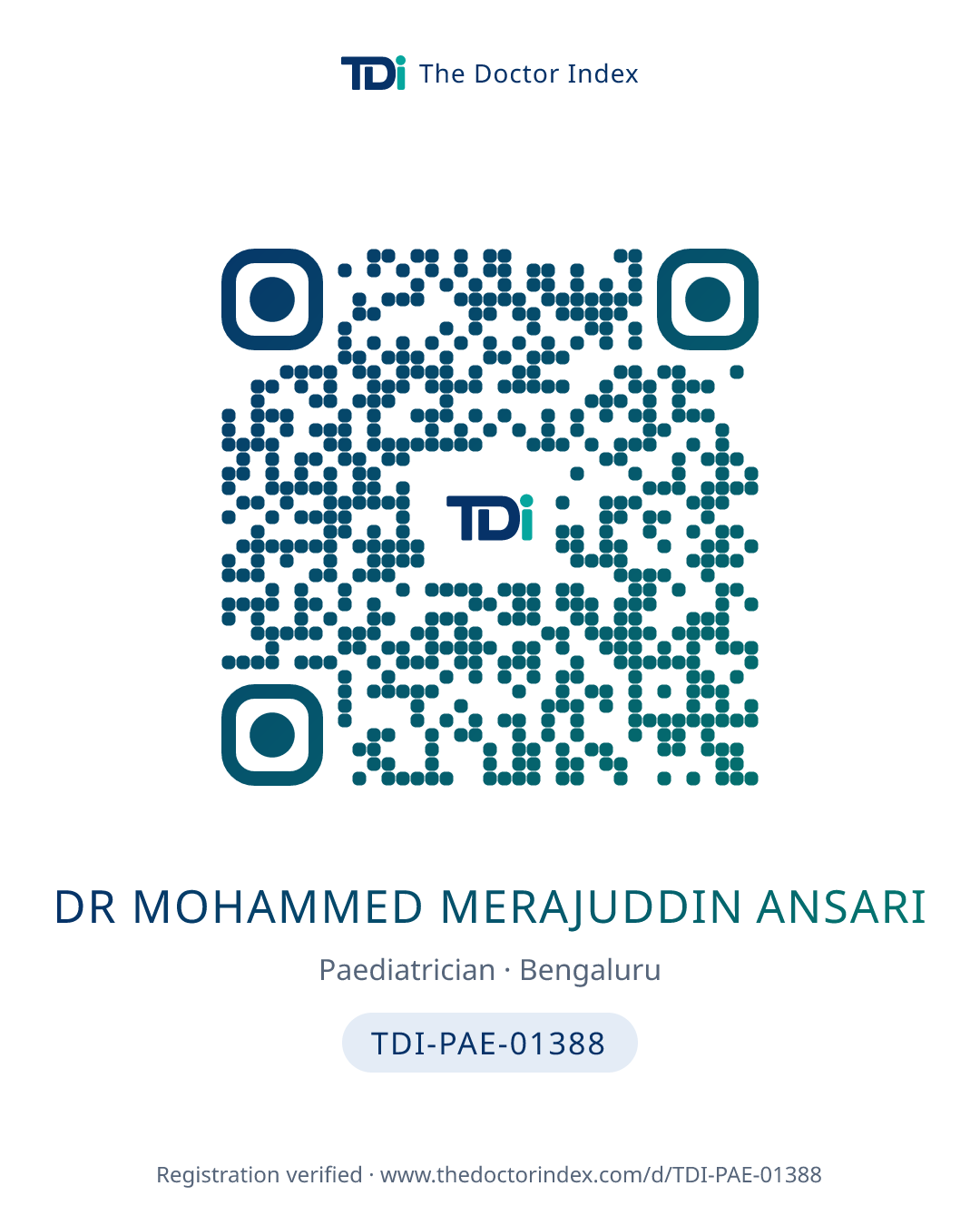 QR card for Dr Mohammed Merajuddin Ansari, TDI-PAE-01388