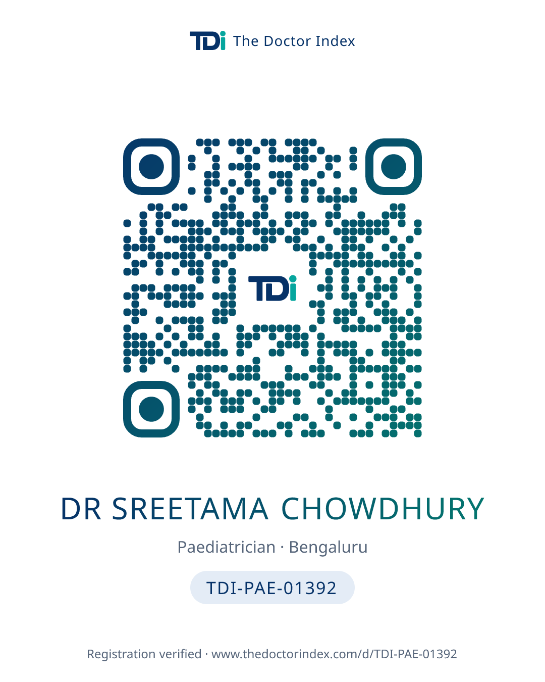 QR card for Dr Sreetama Chowdhury, TDI-PAE-01392