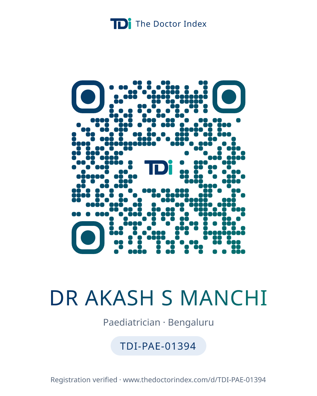 QR card for Dr Akash S Manchi, TDI-PAE-01394
