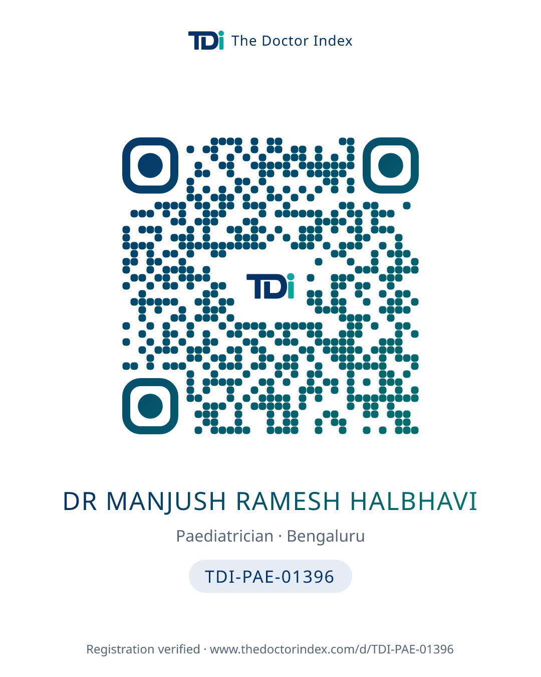 QR card for Dr Manjush Ramesh Halbhavi, TDI-PAE-01396