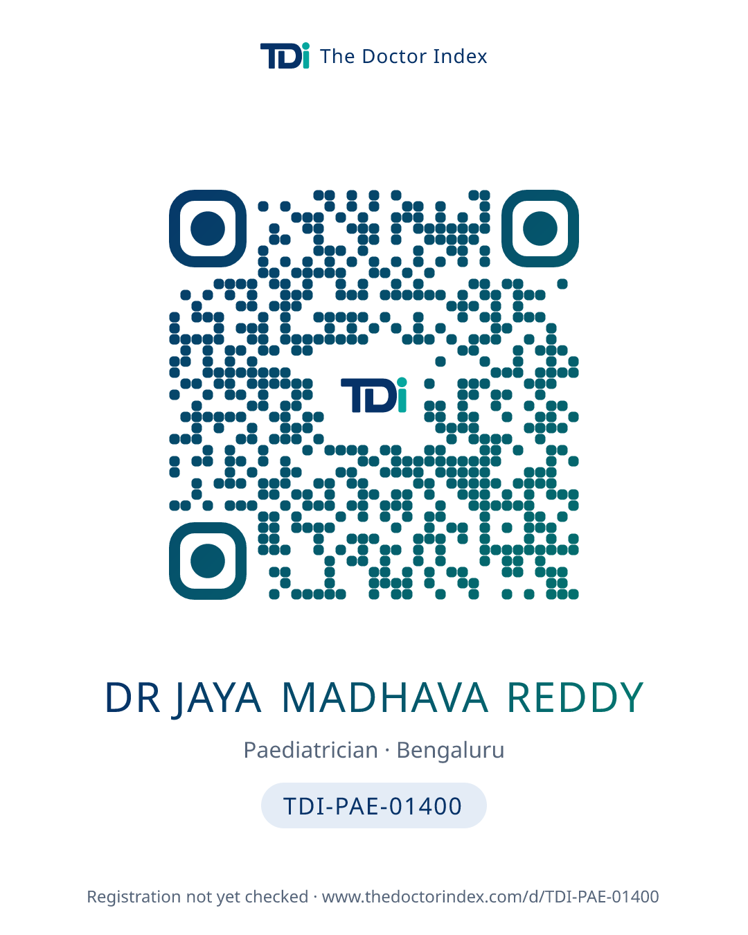 QR card for Dr Jaya Madhava Reddy, TDI-PAE-01400