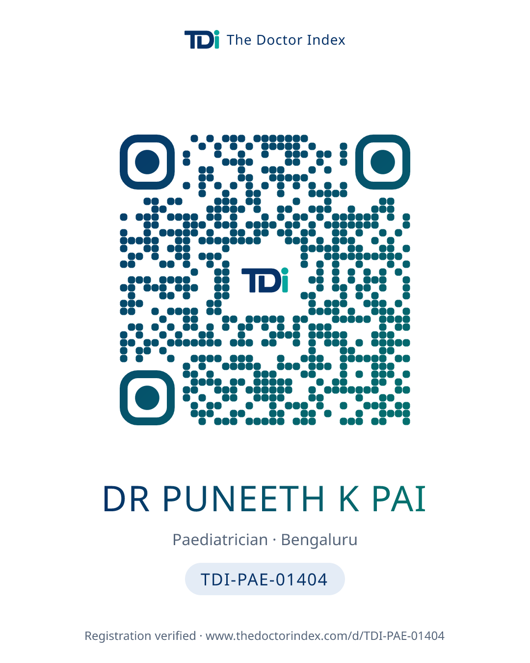 QR card for Dr Puneeth K Pai, TDI-PAE-01404