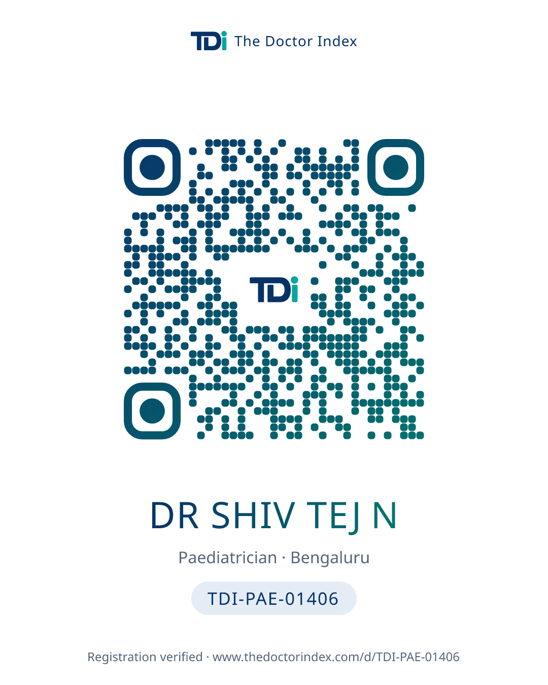 QR card for Dr Shiv Tej N, TDI-PAE-01406