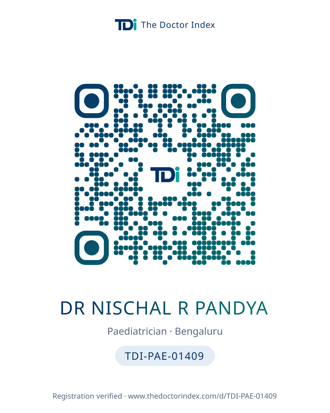 QR card for Dr Nischal R Pandya, TDI-PAE-01409