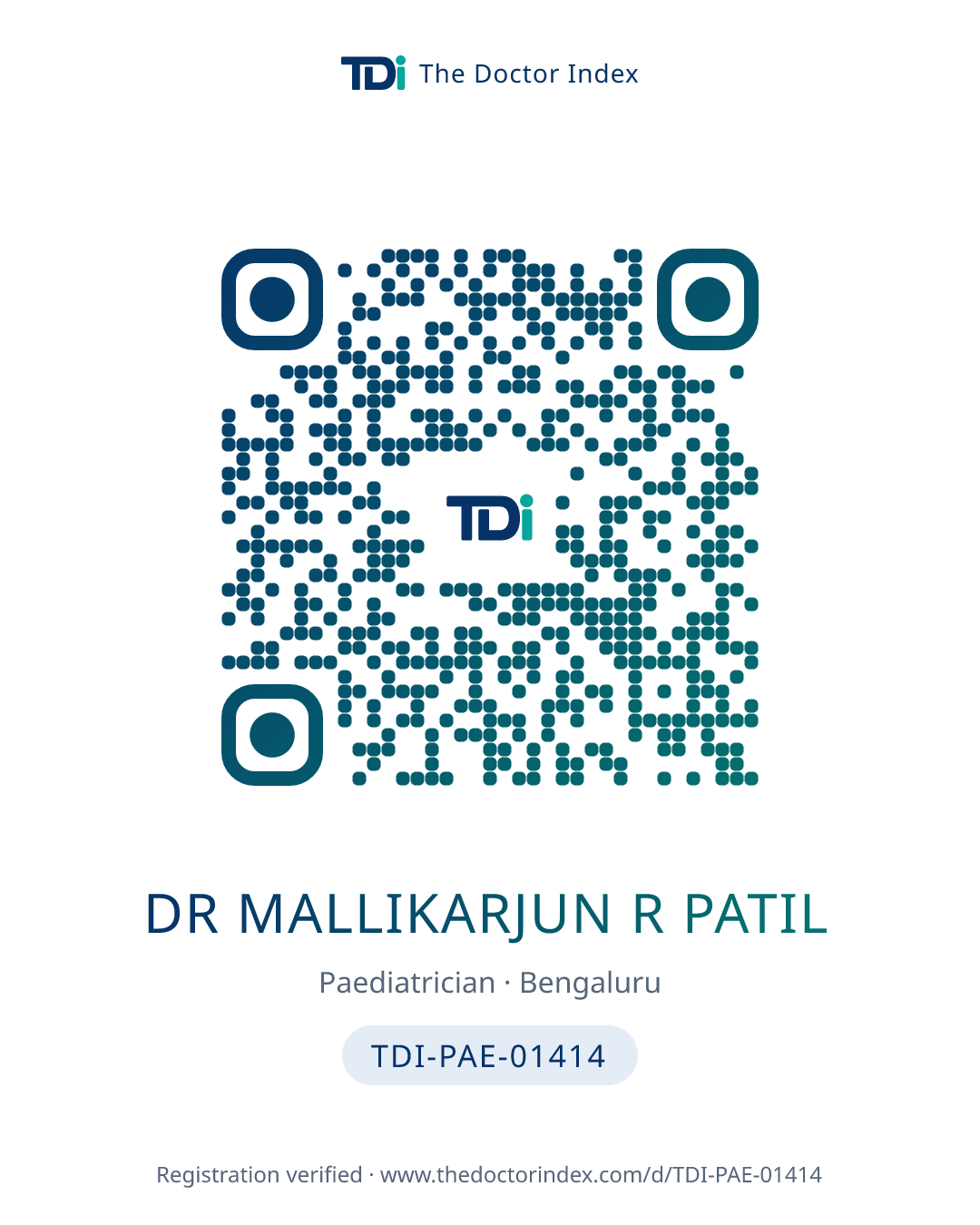 QR card for Dr Mallikarjun R Patil, TDI-PAE-01414