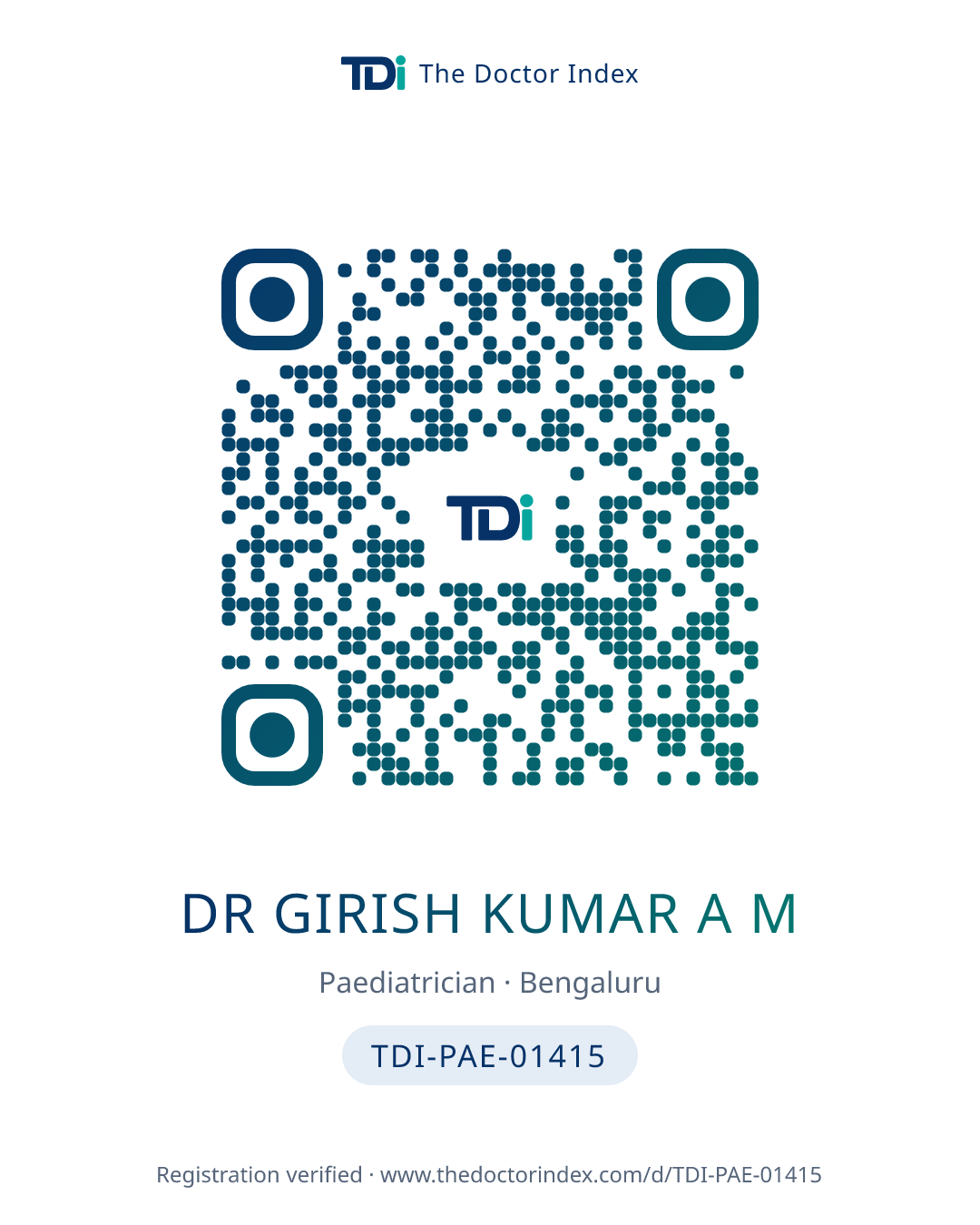 QR card for Dr Girish Kumar A M, TDI-PAE-01415