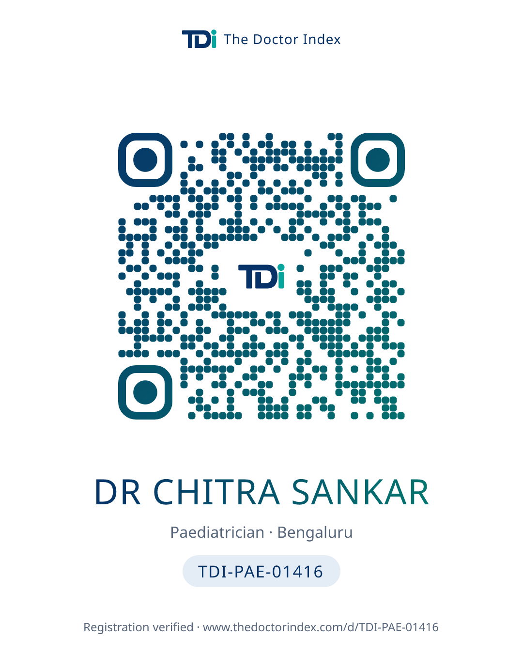 QR card for Dr Chitra Sankar, TDI-PAE-01416