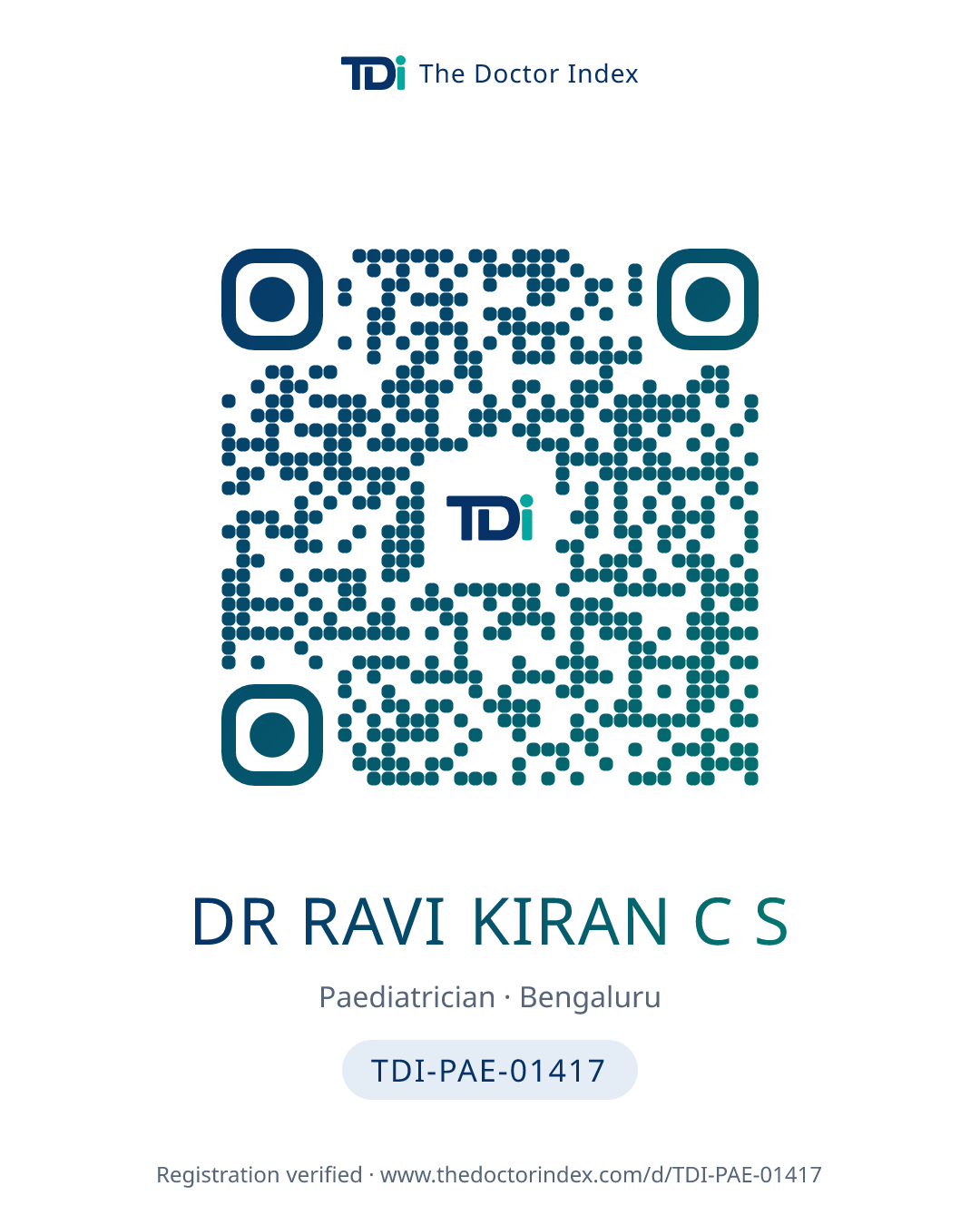 QR card for Dr Ravi Kiran C S, TDI-PAE-01417