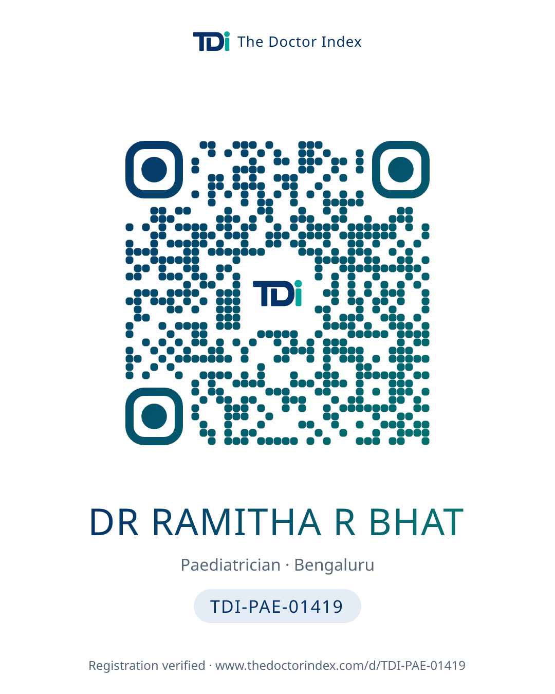 QR card for Dr Ramitha R Bhat, TDI-PAE-01419