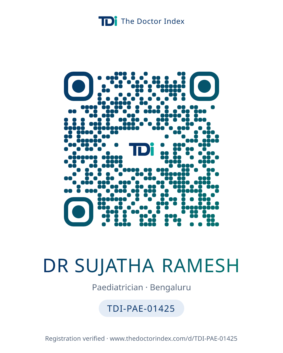 QR card for Dr Sujatha Ramesh, TDI-PAE-01425