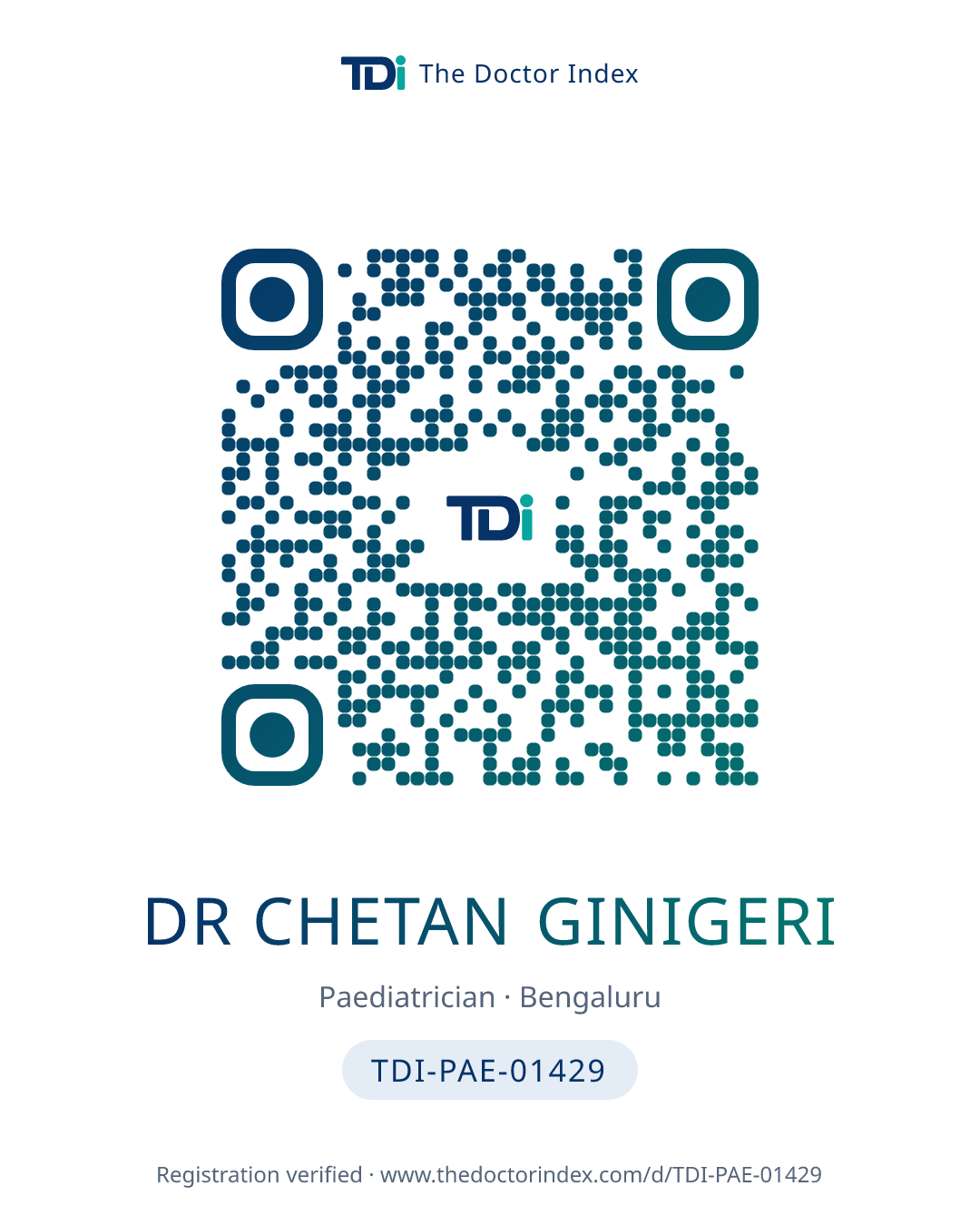 QR card for Dr Chetan Ginigeri, TDI-PAE-01429