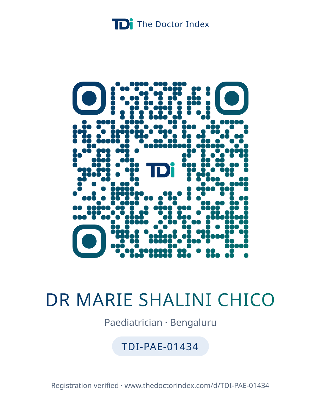 QR card for Dr Marie Shalini Chico, TDI-PAE-01434