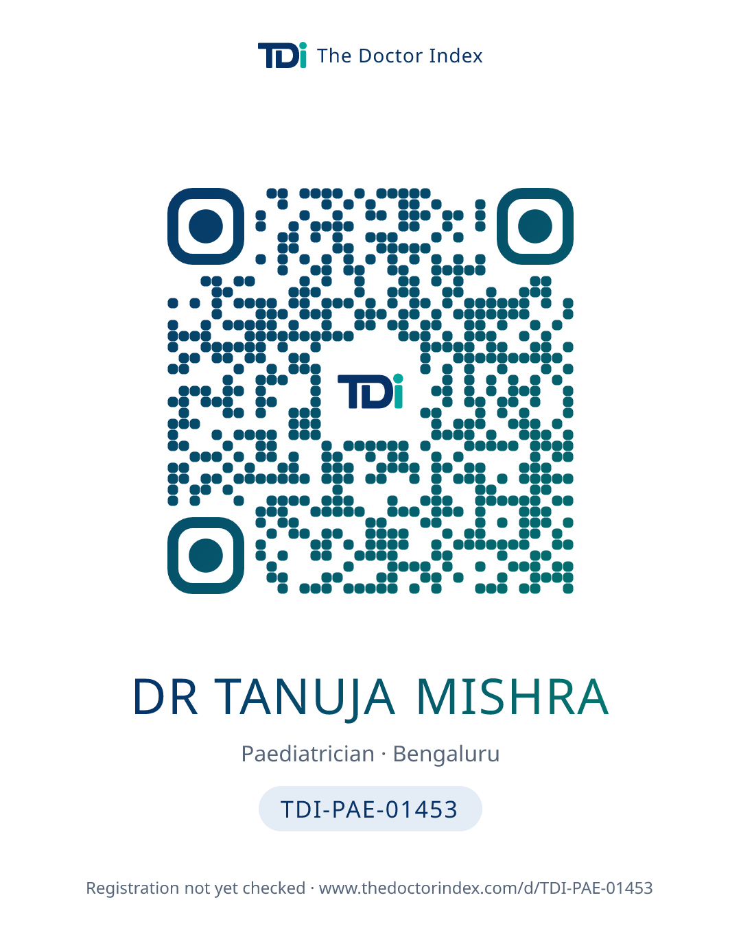 QR card for Dr Tanuja Mishra, TDI-PAE-01453