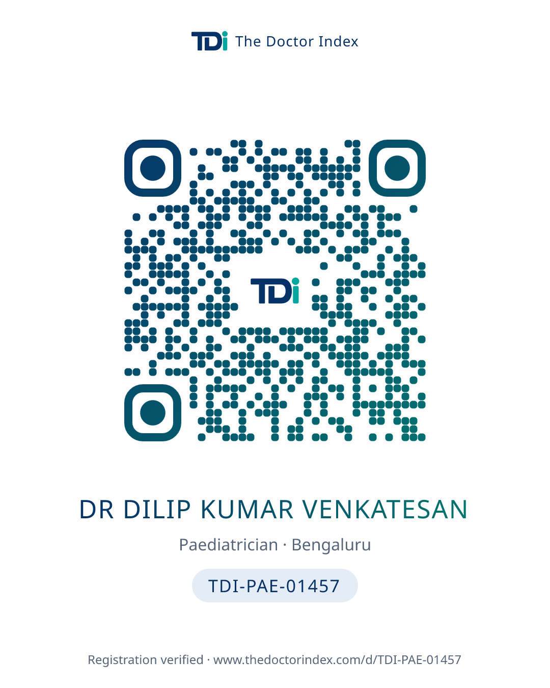 QR card for Dr Dilip Kumar Venkatesan, TDI-PAE-01457
