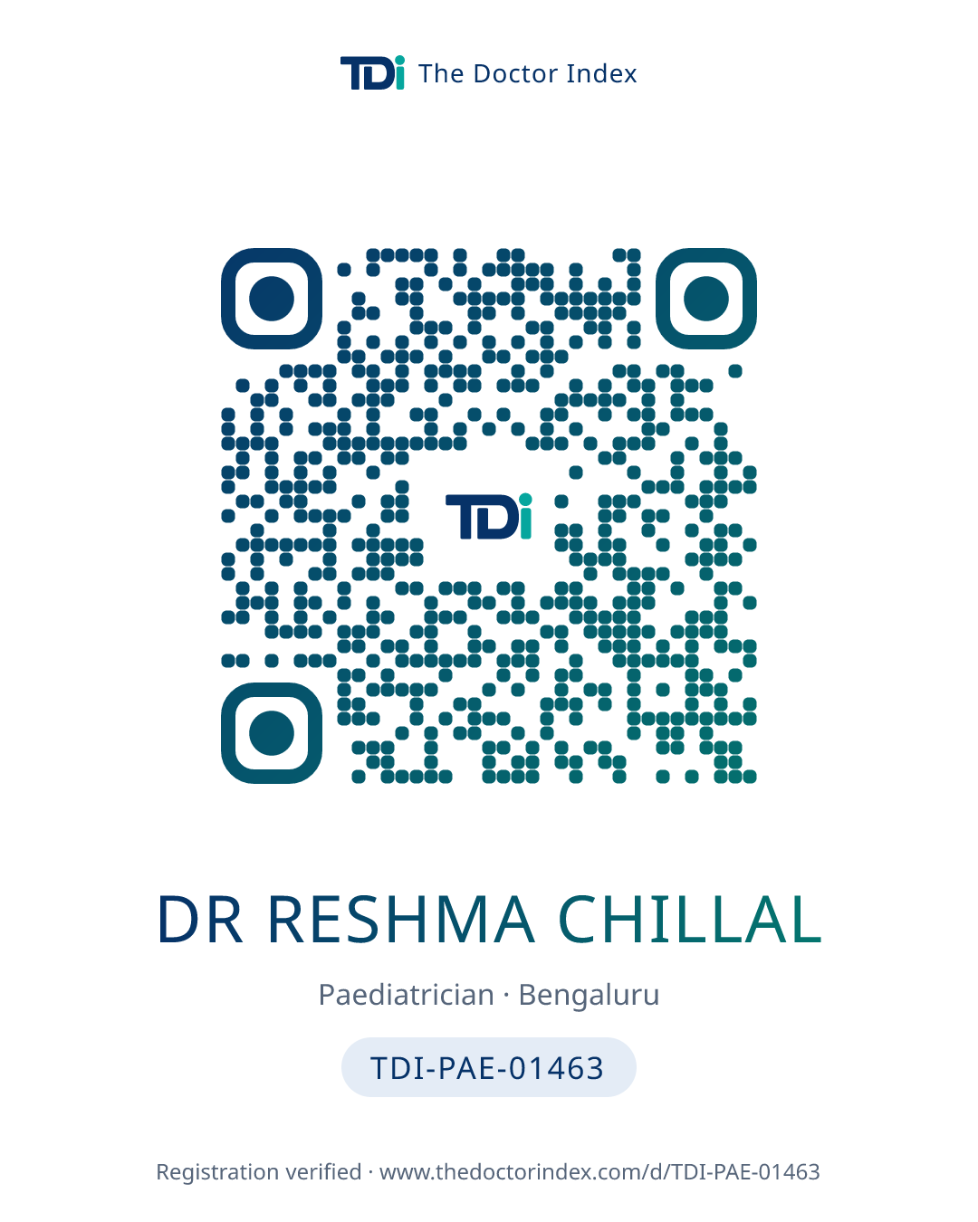 QR card for Dr Reshma Chillal, TDI-PAE-01463