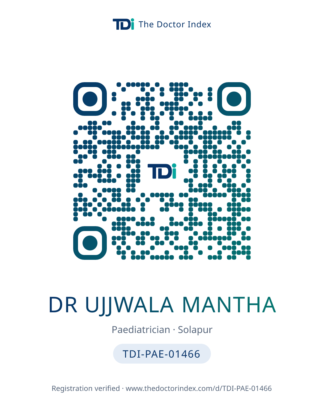 QR card for Dr Ujjwala Mantha, TDI-PAE-01466