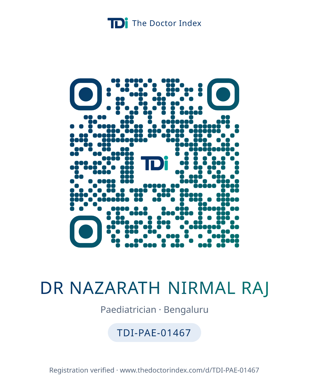 QR card for Dr Nazarath Nirmal Raj, TDI-PAE-01467