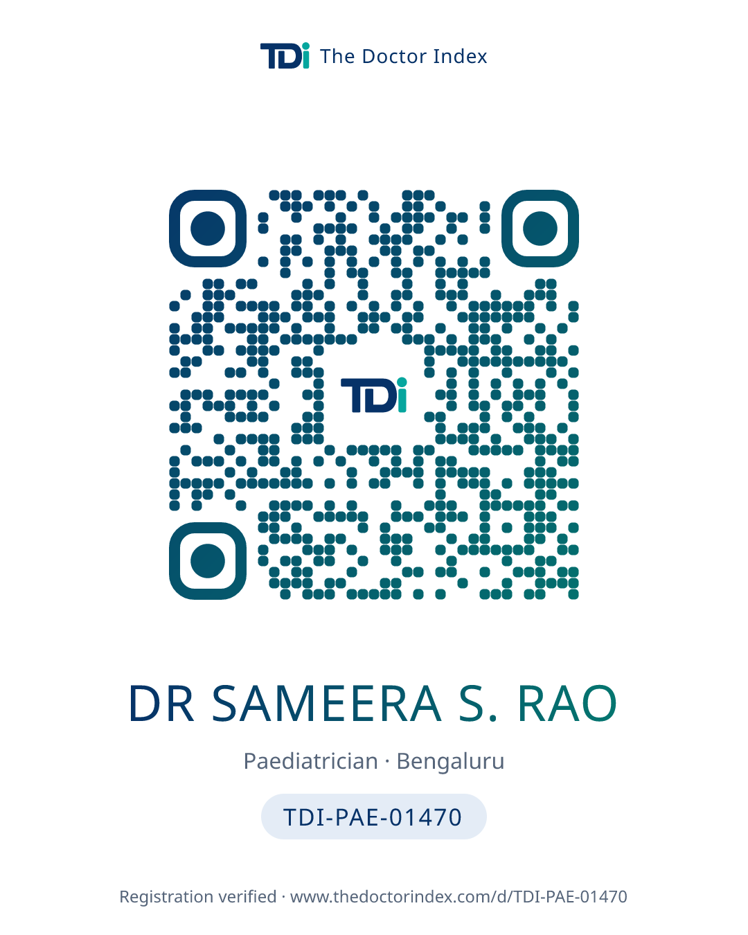 QR card for Dr Sameera S. Rao, TDI-PAE-01470