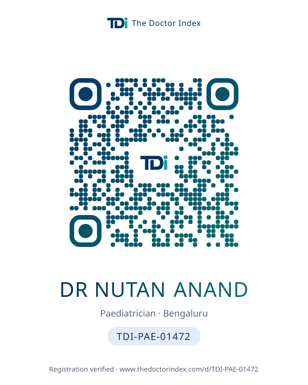QR card for Dr Nutan Anand, TDI-PAE-01472