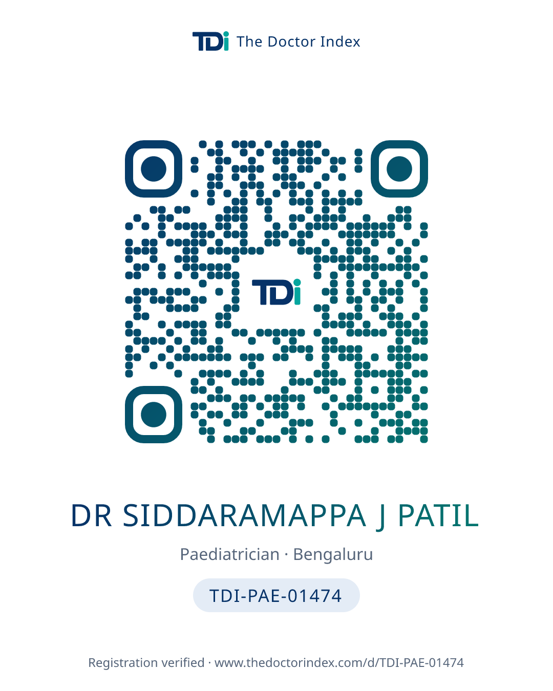 QR card for Dr Siddaramappa J Patil, TDI-PAE-01474