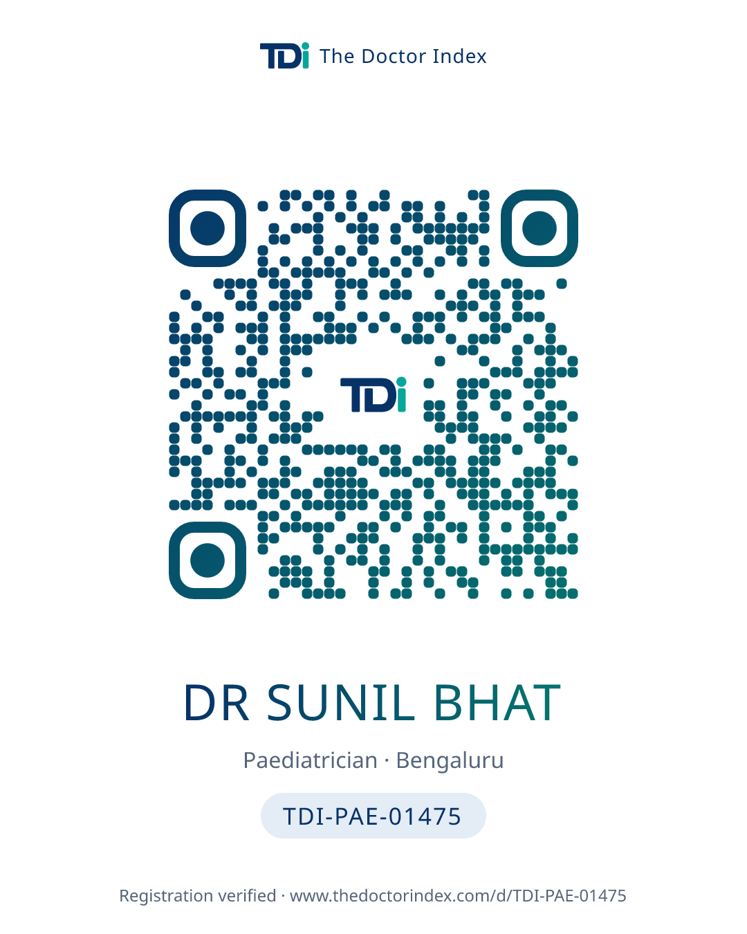 QR card for Dr Sunil Bhat, TDI-PAE-01475