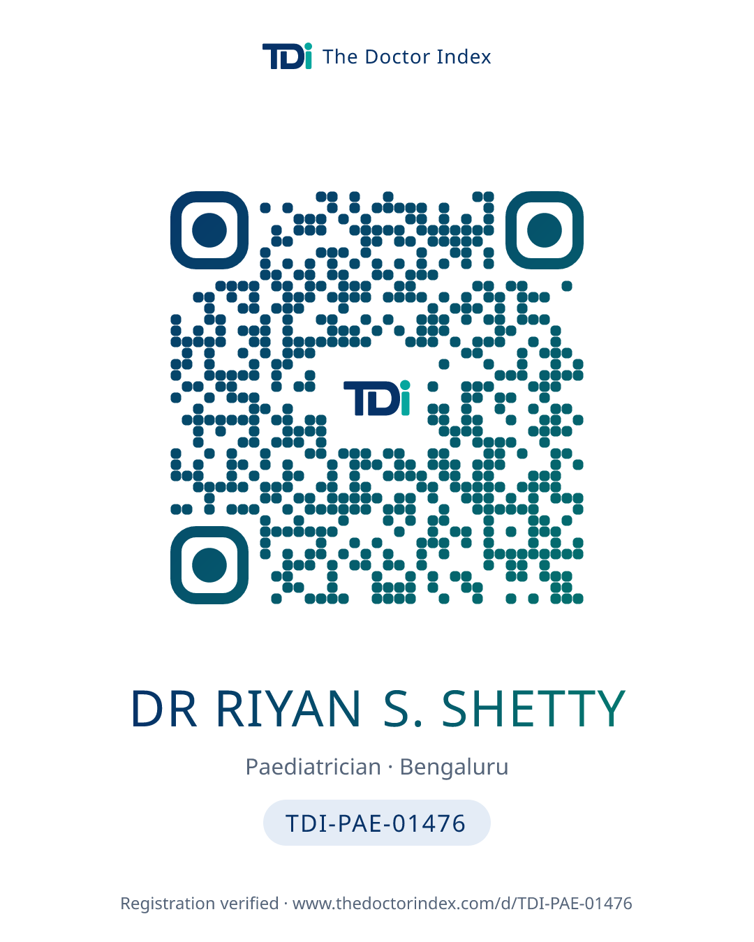 QR card for Dr Riyan S. Shetty, TDI-PAE-01476