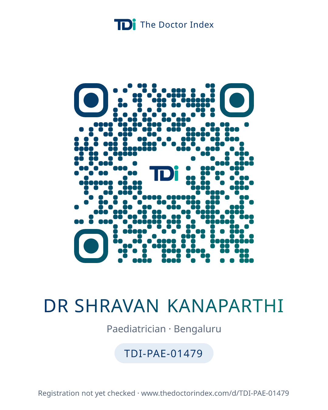 QR card for Dr Shravan Kanaparthi, TDI-PAE-01479