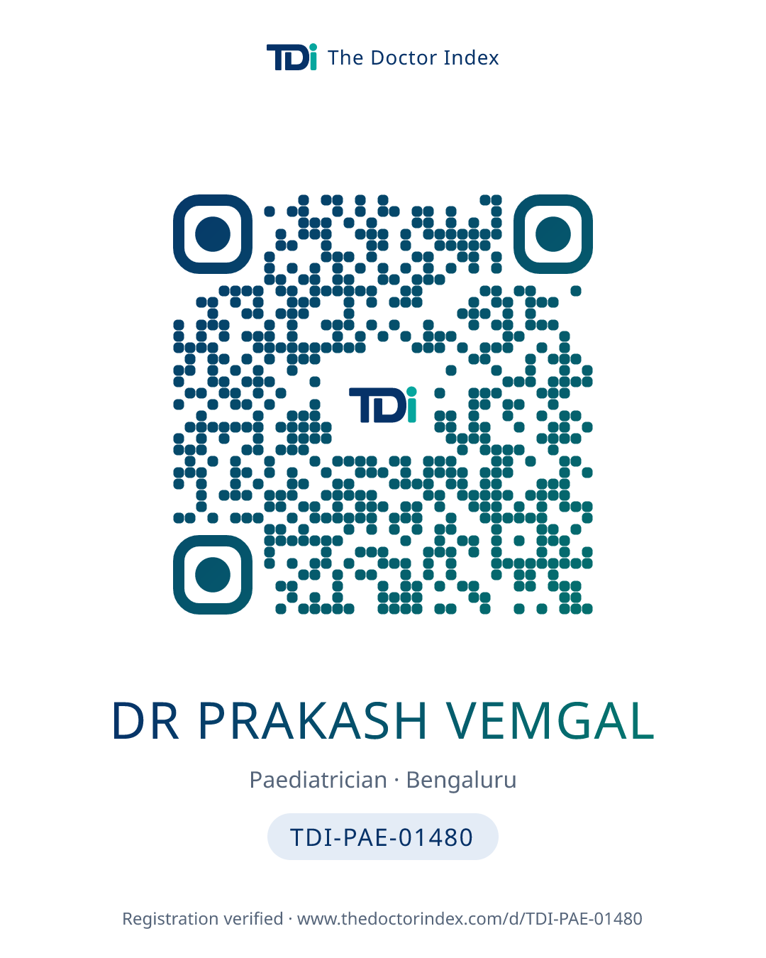 QR card for Dr PRAKASH VEMGAL, TDI-PAE-01480