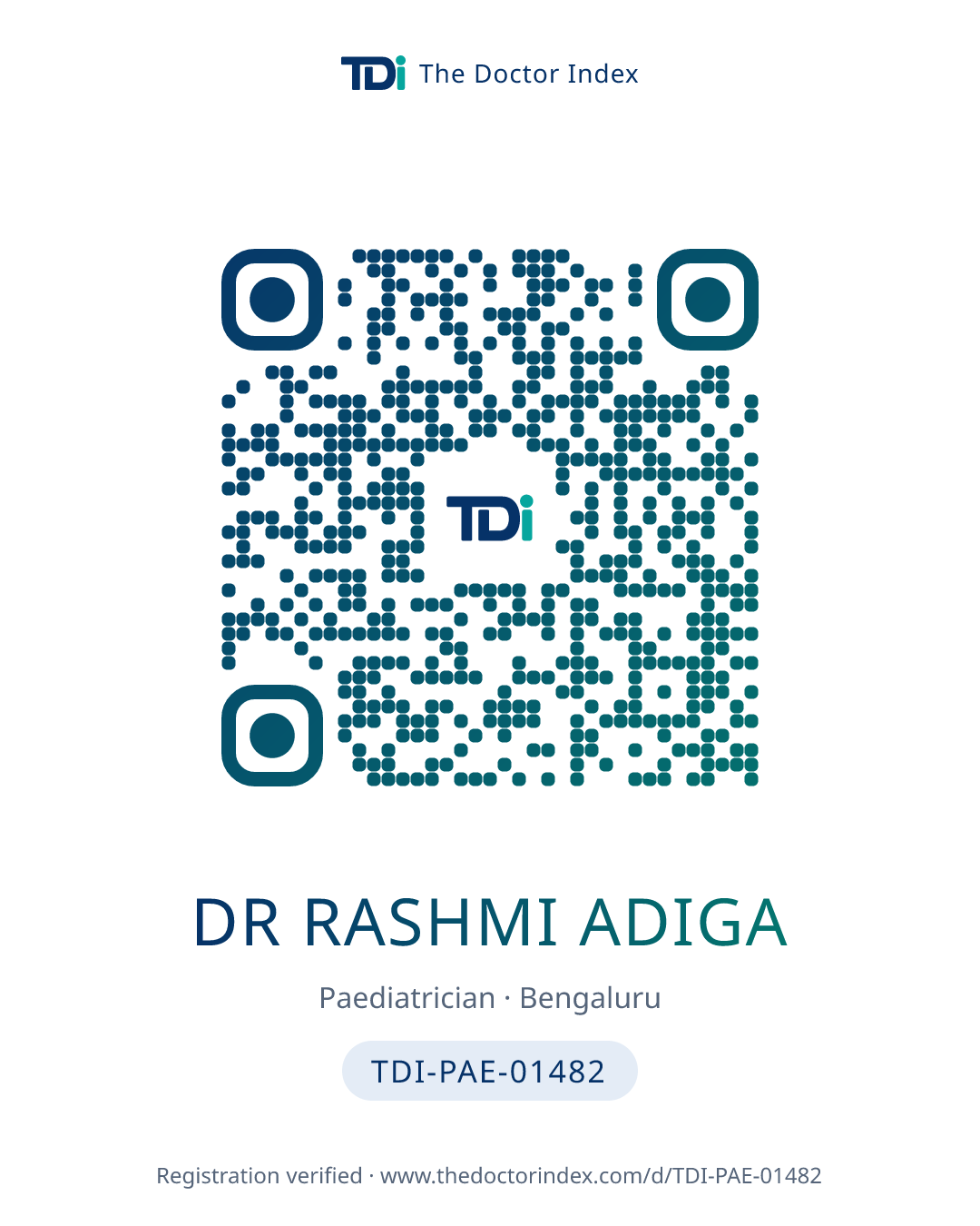 QR card for Dr RASHMI ADIGA, TDI-PAE-01482