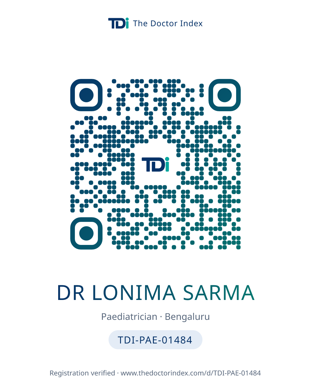 QR card for Dr LONIMA SARMA, TDI-PAE-01484