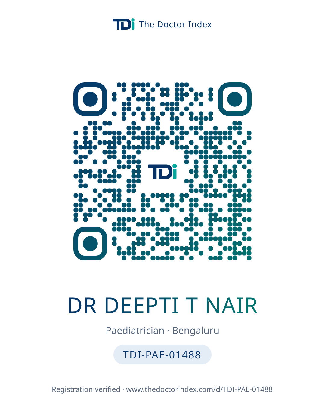 QR card for Dr Deepti T Nair, TDI-PAE-01488