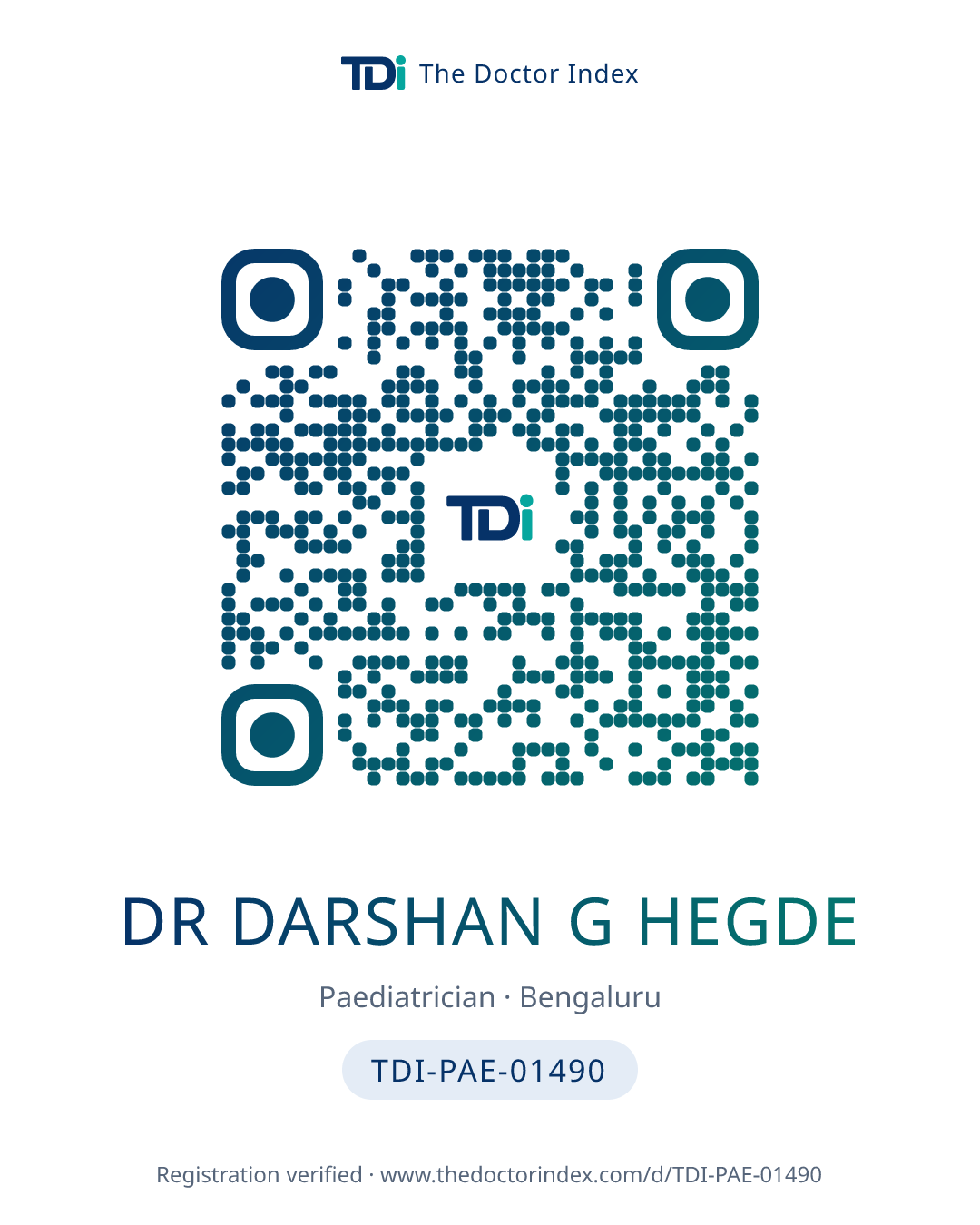 QR card for Dr Darshan G Hegde, TDI-PAE-01490