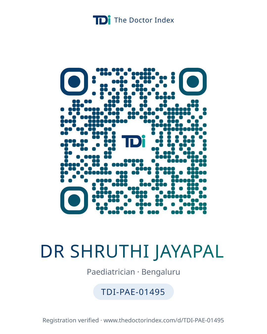 QR card for Dr Shruthi Jayapal, TDI-PAE-01495