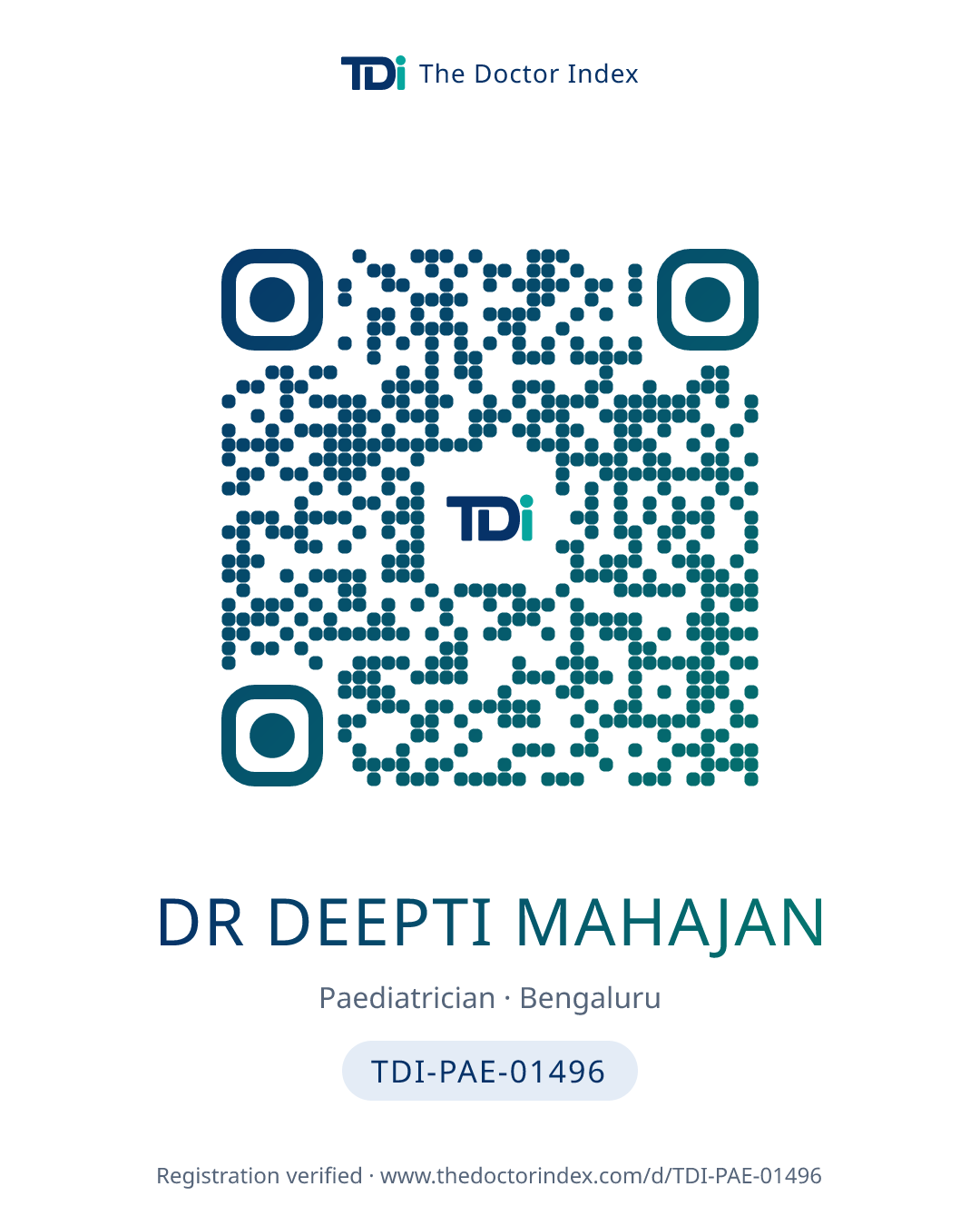 QR card for Dr Deepti Mahajan, TDI-PAE-01496