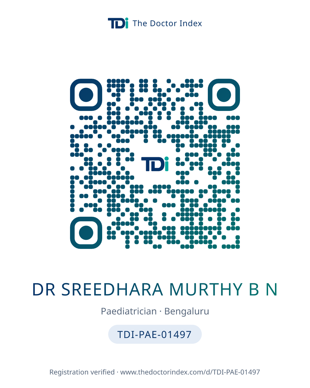QR card for Dr Sreedhara Murthy B N, TDI-PAE-01497