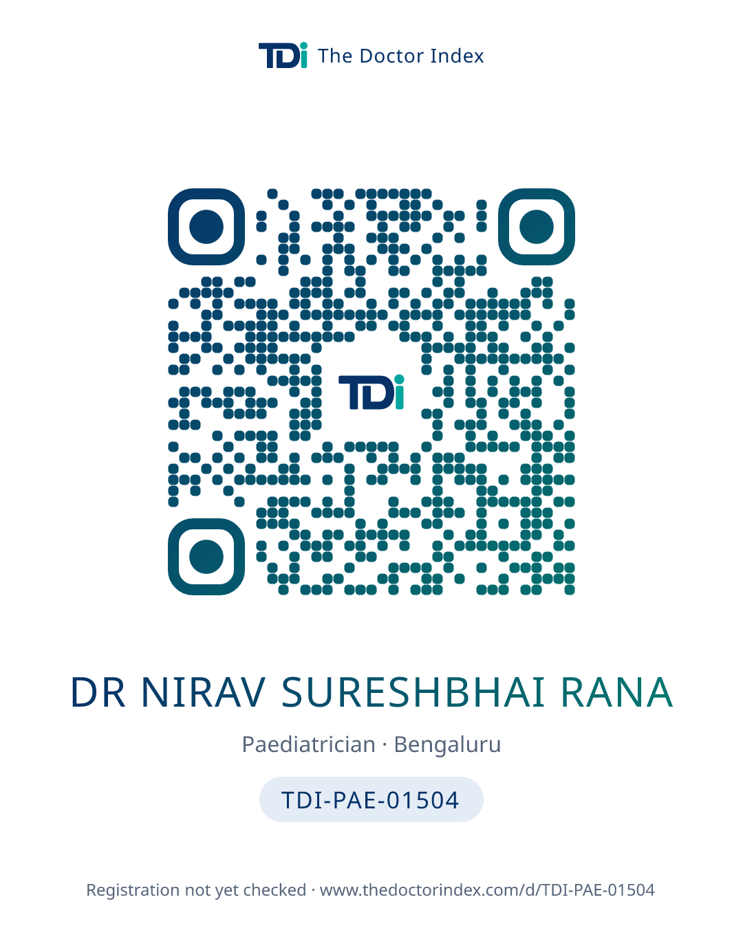 QR card for Dr Nirav Sureshbhai Rana, TDI-PAE-01504