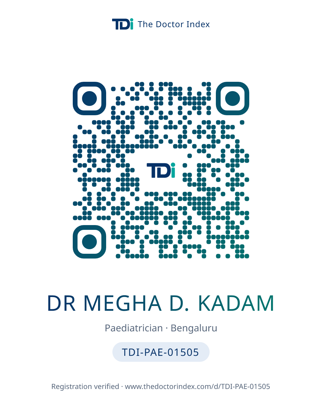 QR card for Dr Megha D. Kadam, TDI-PAE-01505