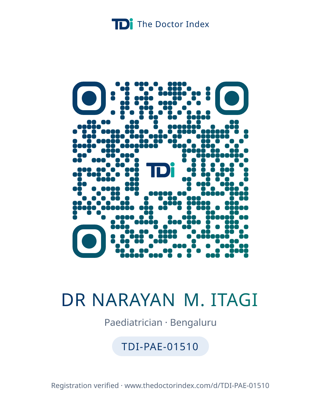 QR card for Dr Narayan M. Itagi, TDI-PAE-01510