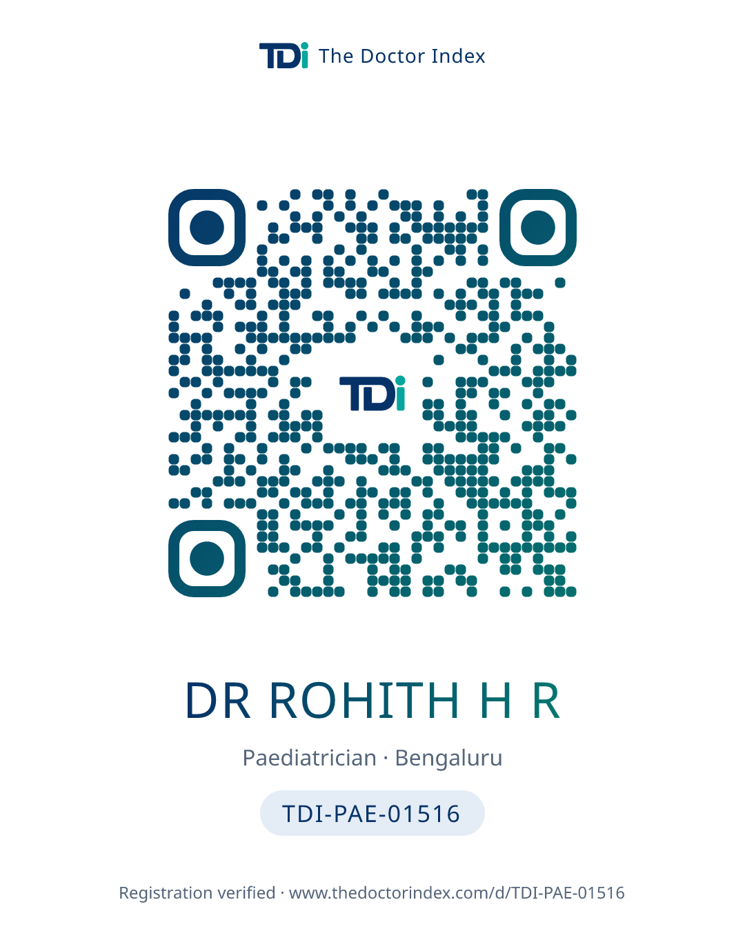 QR card for Dr Rohith H R, TDI-PAE-01516