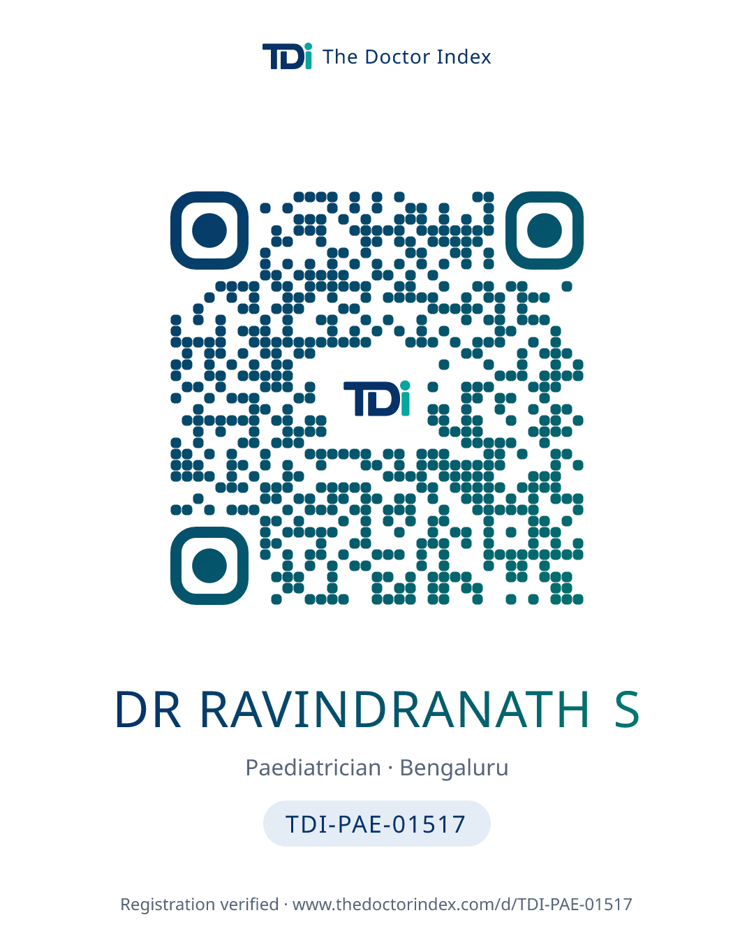QR card for Dr Ravindranath S, TDI-PAE-01517